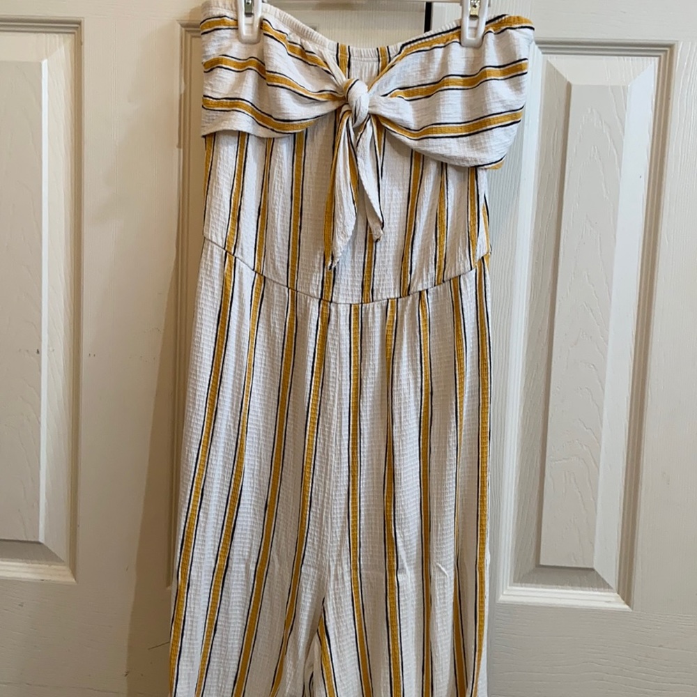 White and yellow striped jumpsuit